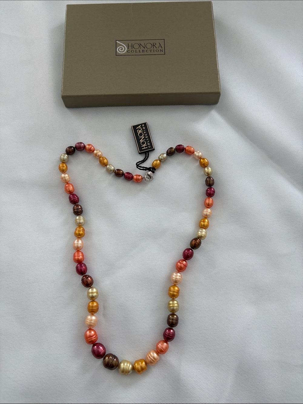Honora Multicolor Pearl Necklace in Gold, Pink, Orange, Red and Brown